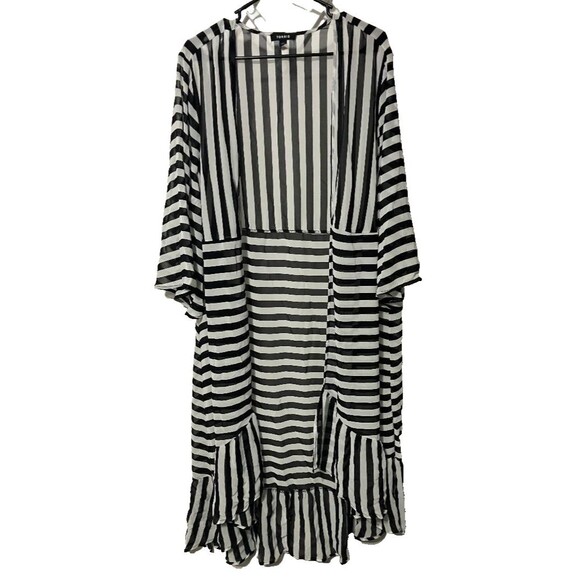 Torrid Women's 2X Plus Size Black White Stripe Sheer Chiffon Hi Low Kimono - Picture 1 of 5